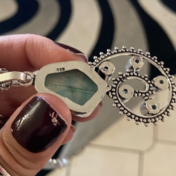 925 Sterling silver overlay natural blue turquoise spiral design necklace - Picture 6 of 10